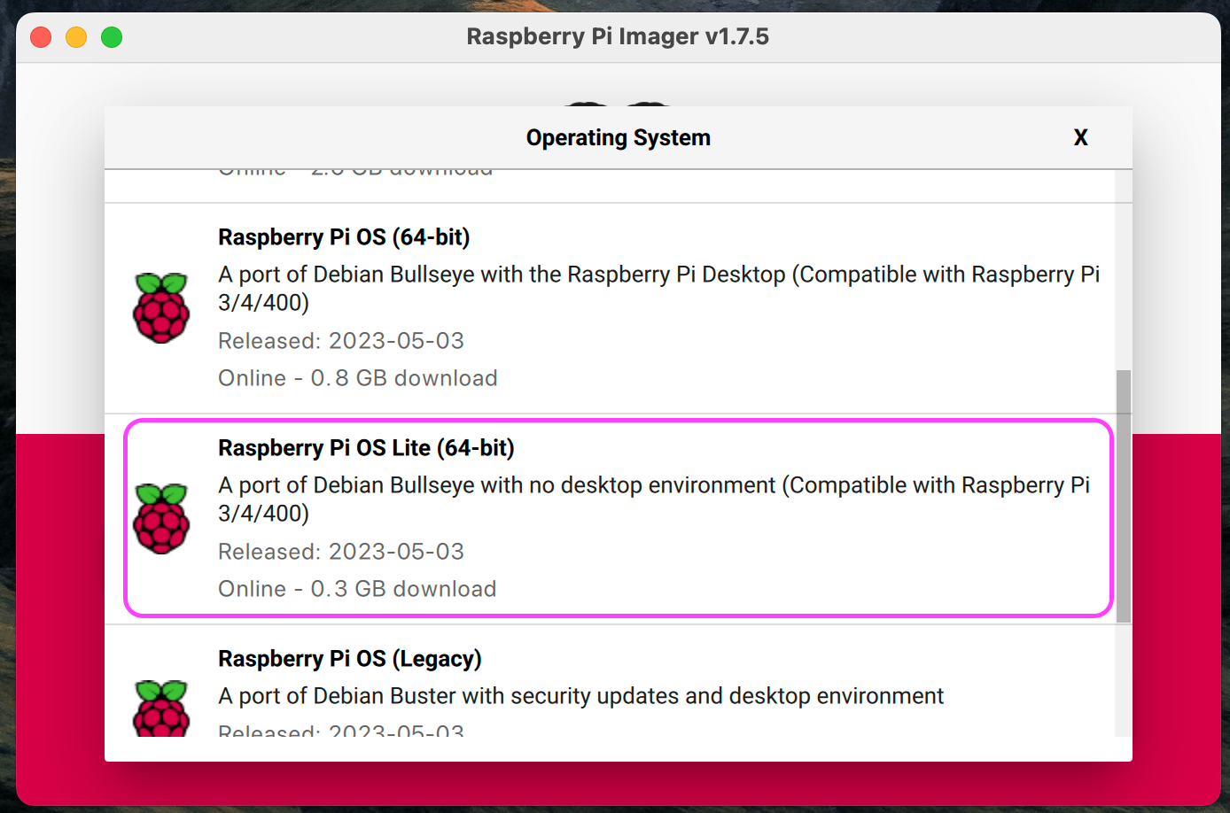 Raspberry Pi OS Selection