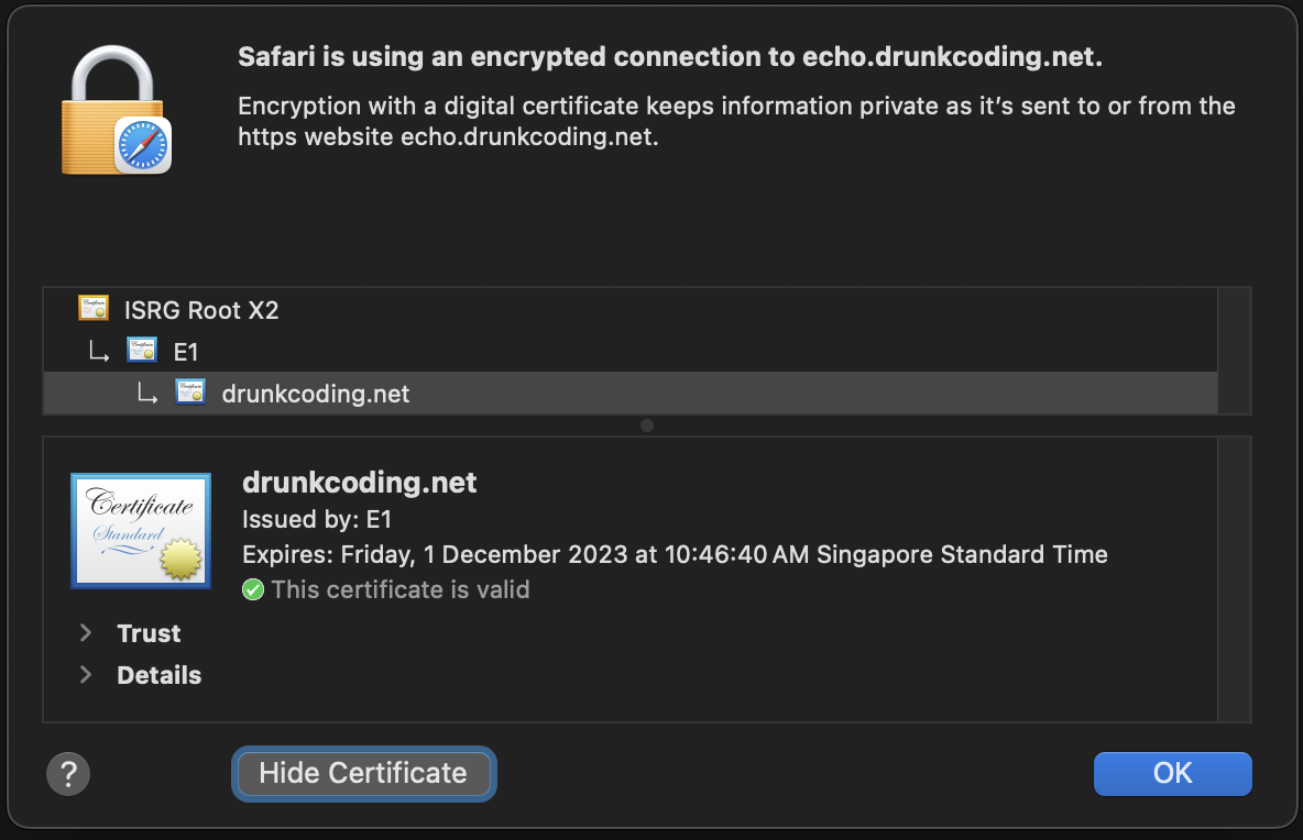 Browser certificate details